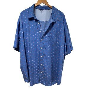 IZOD Mens 3XL Blue Flamingo Print Short Sleeve Button Down Tropical Casual #623